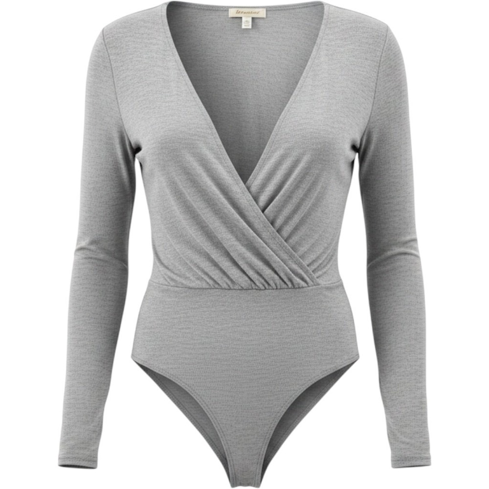 Hem & Thread Grey Long Sleeve‎ Wrap Bodysuit L NWT Minimalist Neutral Balletcore